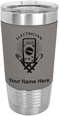  20oz Vacuum Insulated Tumbler Mug, Electrician, Personalized Engraving Included (Faux Leather, Blue)