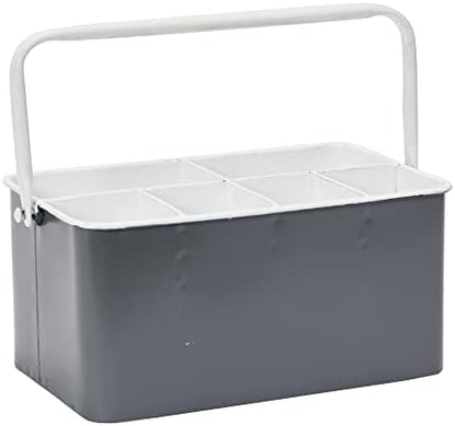 Farmhouse Metal Storage Caddy With 6 Compartments And Handle, Distressed White And Black