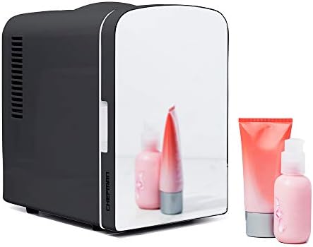  Portable Mirrored Personal Fridge, 4 Liter Mini Refrigerator, Skin Care, Makeup Storage, Beauty, Serums And Face Masks, Small For Desktop Or Travel, Cool & Heat, Cosmetic Application