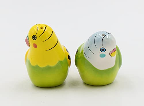  2-1/8-Inch Ceramic Yellow And Green Parakeet Salt And Pepper