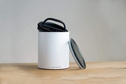  Airscape Kilo Coffee Storage Canister & Scoop Bundle - Large Food Container - Patented Airtight Lid 2-Way Valve Preserve Food Freshness, 2.2 Lb Dry Beans (Large Matte White & Brushed Steel Scoop)