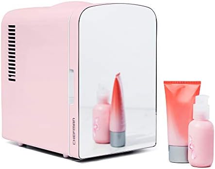  Portable Mirrored Personal Fridge, 4 Liter Mini Refrigerator, Skin Care, Makeup Storage, Beauty, Serums And Face Masks, Small For Desktop Or Travel, Cool & Heat, Cosmetic Application