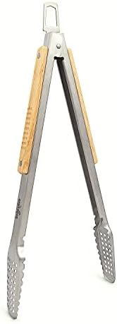  16" BBQ Grill Tongs – Kitchen & Extra Long Grilling Tongs, Stainless Steel With Durable Oak Handles, Metal Tongs For Cooking, Barbecue Tongs, Ergonomic Design