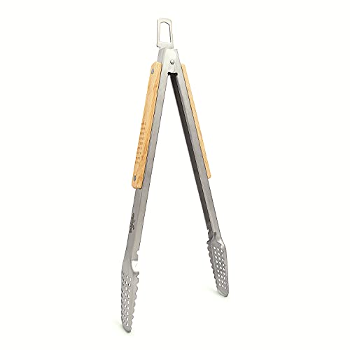  16" BBQ Grill Tongs – Kitchen & Extra Long Grilling Tongs, Stainless Steel With Durable Oak Handles, Metal Tongs For Cooking, Barbecue Tongs, Ergonomic Design