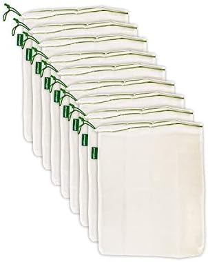  Reusable Mesh Produce Bags - Washable Set Of 9 Premium Bags, TRANSPARENT Lightweight, Strong SEE-THROUGH Mesh For Shopping, Transporting And Storing Fruits And Veggies.