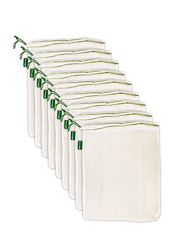  Reusable Mesh Produce Bags - Washable Set Of 9 Premium Bags, TRANSPARENT Lightweight, Strong SEE-THROUGH Mesh For Shopping, Transporting And Storing Fruits And Veggies.