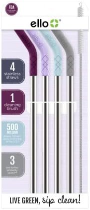  Impact Reusable Stainless Steel Straws With Cleaning Brush, 4 Piece, June Breeze