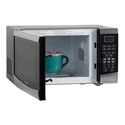  MW92S Microwave Oven 900-Watts Compact With 6 Pre Cooking Settings, Speed Defrost, Electronic Control Panel And Glass Turntable, Metallic