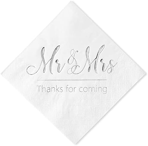  Wedding Napkins Mr Mrs Burgundy Silver Cocktail Beverage Dessert Disposable Napkins For Wedding Shower Engagement Party Decorations, Wedding Table Decor, 100 Pcs, 3-Ply
