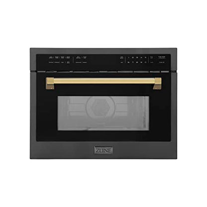  INE Autograph Edition 24" 1.6 Cu Ft. Built-in Convection Microwave Oven In Black Stainless Steel And Gold Accents