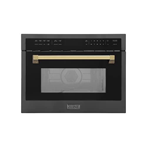  INE Autograph Edition 24" 1.6 Cu Ft. Built-in Convection Microwave Oven In Black Stainless Steel And Gold Accents