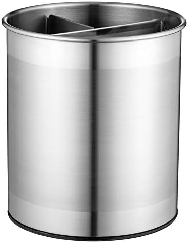  Xtra-Large Stainless Steel Kitchen Utensil Holder - 360° Rotating Utensil Caddy - Weighted Base For Stability - Utensil Crock With Removable Divider For Easy Cleaning - Countertop Utensil Organizer.