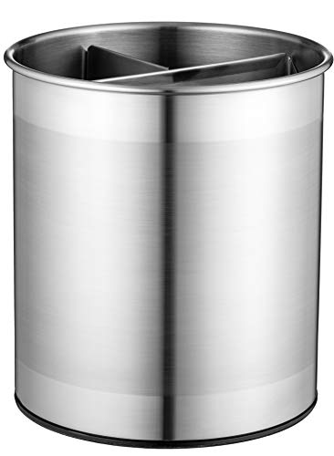  Xtra-Large Stainless Steel Kitchen Utensil Holder - 360° Rotating Utensil Caddy - Weighted Base For Stability - Utensil Crock With Removable Divider For Easy Cleaning - Countertop Utensil Organizer.