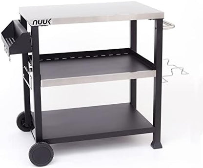  Double-Shelf Rolling Outdoor Dining Cart Table, 20" X 30" Stainless Steel Commercial Multifunctional Kitchen Food Prep Worktable On Wheels W/Adjustable Storage Tray & Waterproof Protective Cover