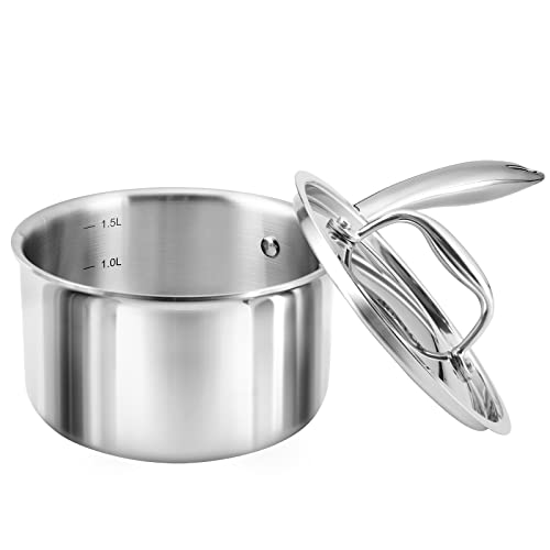  Duxtop Portable Induction Cooktop, Countertop Burner Induction Hot Plate, Silver 9600LS/BT-200DZ & Whole-Clad Tri-Ply Stainless Steel Saucepan With Lid, 1.6 Quart, Kitchen Induction Cookware
