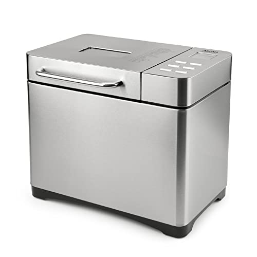  Aroma Housewares Professional 2 Lb. Digital Bread Maker, 17 Preset Functions And 3 Crust Colors, Automatic Fruit & Nut Dispenser, Stainless Steel (ABM-270), Silver