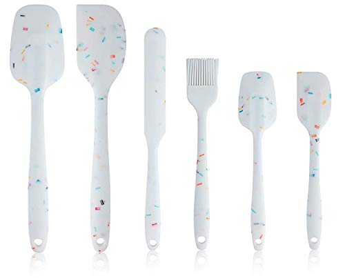  Heat Resistant Silicone Spatulas Set 6pcs, Seamless Design Non-Stick Mixing Spatulas With Stainless Steel Core, Premium BPA-Free Rubber Spatula Baking Cooking Utensile For Home Kitchen BBQ (white)