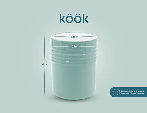 Kook Ceramic Utensil Crock For Kitchen Counter, Utensil Holder, Heavy & Stable Caddy, Countertop Organizer, For Spoons, Spatulas, 5.3”, Dishwasher Safe (Teal)