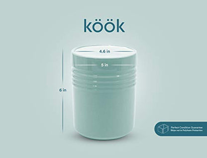  Kook Ceramic Utensil Crock For Kitchen Counter, Utensil Holder, Heavy & Stable Caddy, Countertop Organizer, For Spoons, Spatulas, 5.3”, Dishwasher Safe (Teal)