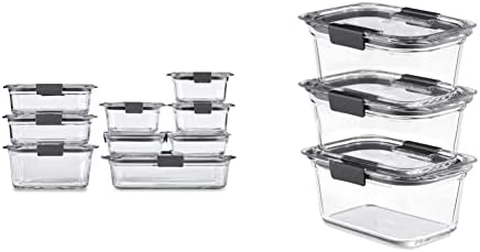 Rubbermaid 8-Piece Brilliance Glass Food Storage Containers With Lids For Lunch, Meal Prep, And Leftovers, Dishwasher And Oven Safe, Clear/Grey