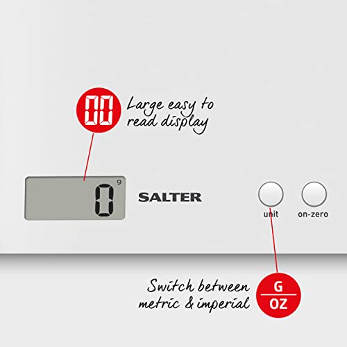 Salter Alter 1066 WHDR5 Arc Digital Platform Kitchen Scales, Precise Food Weighing, Slim Design For Compact Storage LCD Display, Zero Add & Weigh For Multiple Ingredients In The Same Bowl, Battery Included