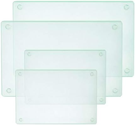  Clear Tempered Glass Cutting Board Set Of 4, Non Slip Glass Trays For Kitchen Countertop By Murrey Home, Heat Resistant, No Stain, 11.75"x15.75", 7.75"x11.75" & Round 11.75"