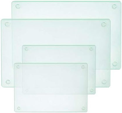  Clear Tempered Glass Cutting Board Set Of 4, Non Slip Glass Trays For Kitchen Countertop By Murrey Home, Heat Resistant, No Stain, 11.75"x15.75", 7.75"x11.75" & Round 11.75"