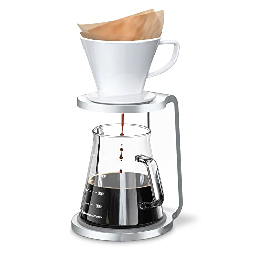  Pour Over Coffee Maker Set Pour Over Stand Set | White Ceramic Dripper | 600ml/20oz Glass Server | Non-slip Stand | Home Office Coffee Maker Kit 5 Cup
