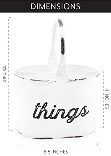  Rustic White Enamelware Caddy, 4-Compartment Farmhouse Decor Organizer For Utensils, Pencils, And More Things