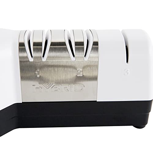  's Choice Hybrid Diamond Hone Knife Combines Electric And Manual Sharpening For Straight And Serrated 20-Degree Knives, 3-Stage, White
