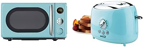  GLCMKZ09BKR09 Retro Countertop Microwave Oven, 0.9 Cu Ft, Black & Elite Gourmet EDB-302BF Countertop Dual Flat Burner, Electric Hot Burner, 1500 Watts (Black)