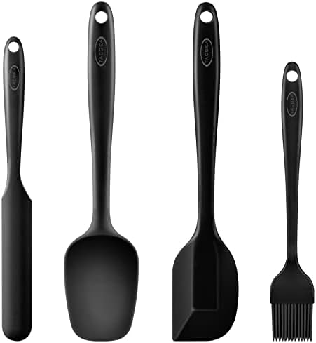  Silicone Spatula Set, Heat-Resistant Non-Stick One Piece Design Spatula For Cooking, Baking And Mixing, Dishwasher Safe, Set Of 4 Black