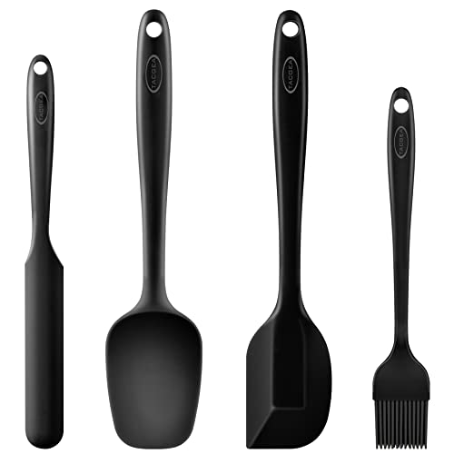  Silicone Spatula Set, Heat-Resistant Non-Stick One Piece Design Spatula For Cooking, Baking And Mixing, Dishwasher Safe, Set Of 4 Black