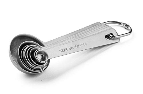  Stainless Steel Measuring Spoon Set With D-Ring Holder, For Dry And Liquid Ingredients (9 Piece Set)
