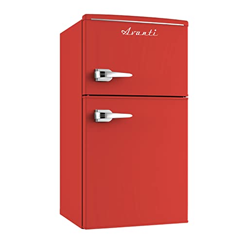 Avanti RMRT30X5R-IS Mini Fridge With Freezer 3 Cu. Ft. Capacity Retro-Styled For Home Office Or Dorm, Manual Defrost And Adjustable Temperature, 3 Cu.Ft, Red