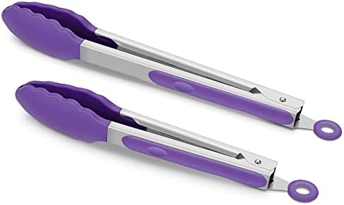  2 Pack Black Kitchen Tongs, Premium Silicone BPA Free Non-Stick Stainless Steel BBQ Cooking Grilling Locking Food Tongs, 9-Inch & 12-Inch