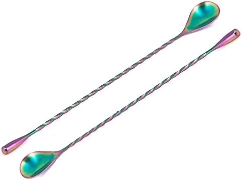  2 Pcs Mixing Bar Spoon 12 Inches 18/10 Stainless Steel Spiral Pattern Morphine Bartender Whiskey Cocktail Shaker Spoon