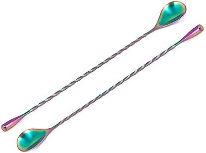  2 Pcs Mixing Bar Spoon 12 Inches 18/10 Stainless Steel Spiral Pattern Morphine Bartender Whiskey Cocktail Shaker Spoon