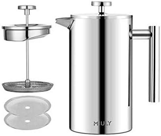  French Press 34oz, Double Insulated 304 Stainless Steel Coffee Press,Stainless Steel French Press With 5 Extra Fliters And 3 Additional Coffee Set(34oz, Sliver)