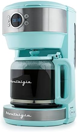  Retro Coffee Maker, 12 Cup, Vintage Coffee Machine With Adjustable Timer, Warm Function, Anti Drip, Glass Carafe Included, Aqua