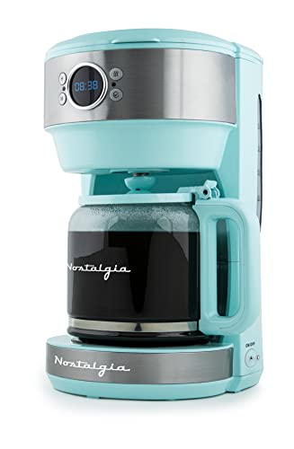  Retro Coffee Maker, 12 Cup, Vintage Coffee Machine With Adjustable Timer, Warm Function, Anti Drip, Glass Carafe Included, Aqua