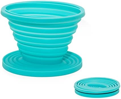  100% Silicone Collapsible Pour Over Coffee Maker Great For Travel, Backpacking, Camping, Vanlife (Teal)