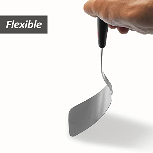  Stainless Steel Flexible Spatula Turner, VOVOLY Thin Metal Spatula For Cast Iron Skillet, Thin Blade And Heat Resistant Silicone Handle, Great For Egg, Cookie, Meat, Crep, Medium