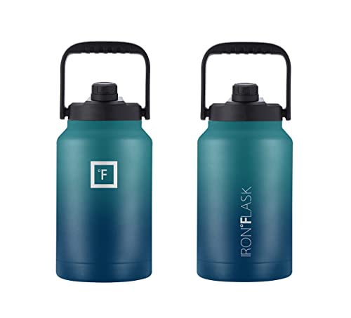  Ports Water Bottle - 128 Oz/One Gallon, 2 Lids, Straw And Spout, Leak Proof, Vacuum Insulated Stainless Steel, Hot Cold, Double Walled, Simple Thermo Mug, Metal Canteen Jug Growler