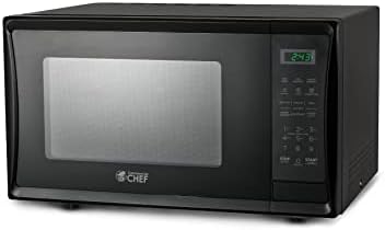  Hef Countertop Microwave, 1.1 Cubic Feet, Black With Stainless Steel Trim