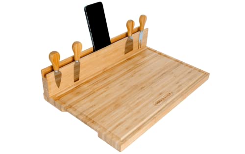  HOP & STICK Cutting Board And Cheese Knife Set With Magnetic Knife Holder - XXL 18'' X 12'' X 1'' Inch Bamboo Charcuterie Board Set, Multifunctional Board