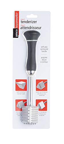  Amco Houseworks 4-in-1 Metal Meat Tenderiser Mallet, 23 Cm (9"), 4.5 X 4.5 X 26 Cm, Silver