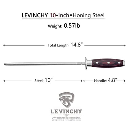  10 Inch Honing Steel With Pakkawood Handle, Knife Sharpener Rod, Professional Knife Sharpening Steel