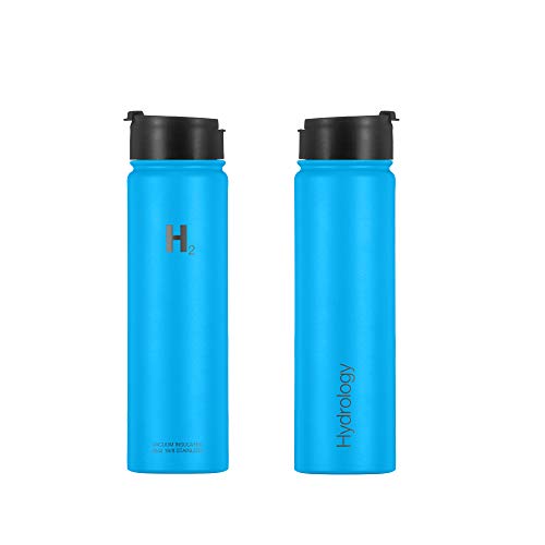  Ydrology Water Bottle - 18 Oz, 22 Oz, 32 Oz, 40 Oz, Or 64 Oz With 3 LIDS Double Wall Vacuum Insulated Stainless Steel Wide Mouth Sports Hot & Cold Thermos (22 Oz, Pacific Blue)