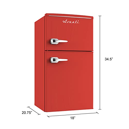 Avanti RMRT30X5R-IS Mini Fridge With Freezer 3 Cu. Ft. Capacity Retro-Styled For Home Office Or Dorm, Manual Defrost And Adjustable Temperature, 3 Cu.Ft, Red